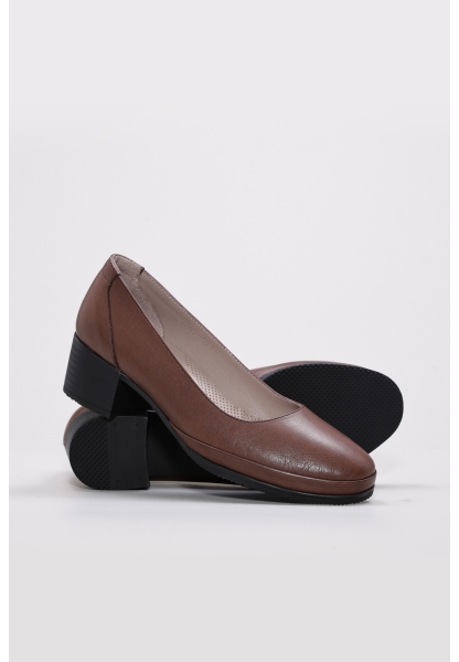 MirgeShoes Kahve Kadın Kalın Topuklu Ayakkabı İçi Dışı Hakiki Deri MRG0110192615282