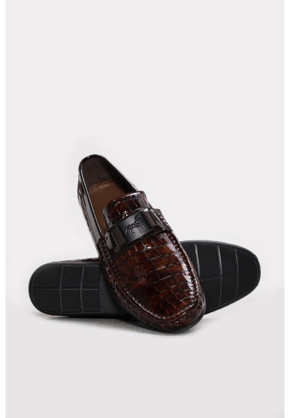 MirgeShoes Kahve Erkek Loafer Rugan Ayakkabı İçi Dışı Hakiki Deri MRG014081312311