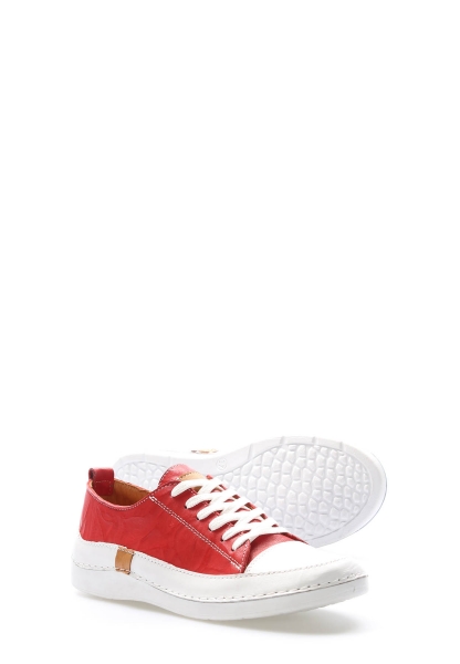 MirgeShoes Kırmızı Bağcıklı Kadın Casual Ayakkabı İçi Dışı Hakiki Deri MRG0111022618477