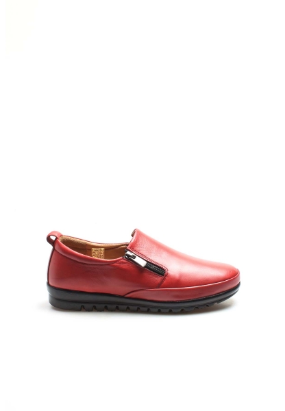 MirgeShoes Kırmızı Bağcıksız Kadın Casual Ayakkabı İçi Dışı Hakiki Deri MRG0110112611302