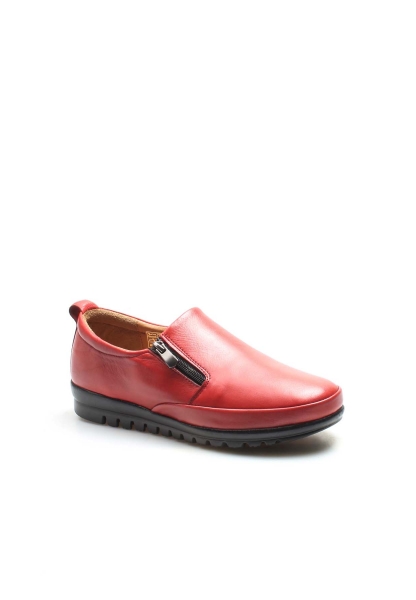 MirgeShoes Kırmızı Bağcıksız Kadın Casual Ayakkabı İçi Dışı Hakiki Deri MRG0110112611302