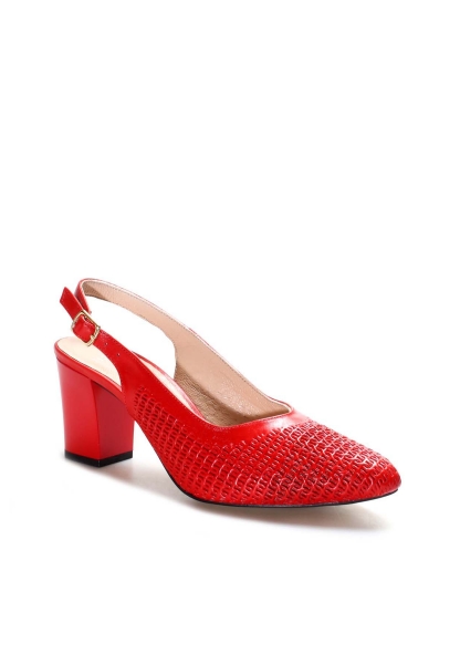 MirgeShoes Kırmızı Kadın Kalın Topuklu Ayakkabı İçi Dışı Hakiki Deri MRG01194261472