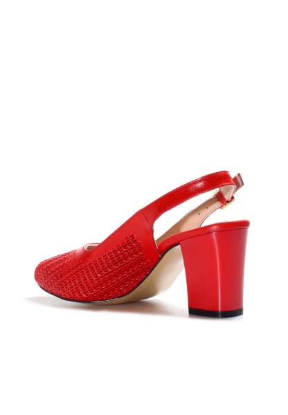 MirgeShoes Kırmızı Kadın Kalın Topuklu Ayakkabı İçi Dışı Hakiki Deri MRG01194261472