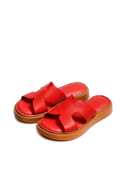 MirgeShoes Kadın Terlik İçi Dışı Hakiki Deri Kırmızı  MRG017512611075