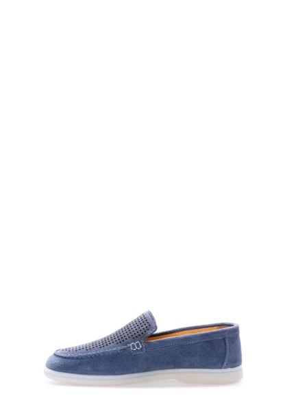 MirgeShoes Kot-Mavi Bağcıksız Erkek Casual Ayakkabı İçi Dışı Hakiki Deri MRG01949131020122835