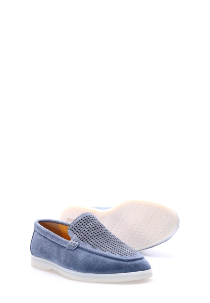 MirgeShoes Kot-Mavi Bağcıksız Erkek Casual Ayakkabı İçi Dışı Hakiki Deri MRG01949131020122835