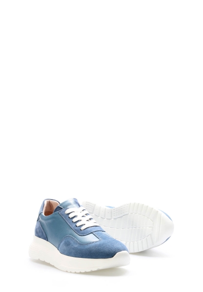 MirgeShoes Kot-Mavi Bağcıklı Kadın Casual Ayakkabı İçi Dışı Hakiki Deri MRG0111122611267