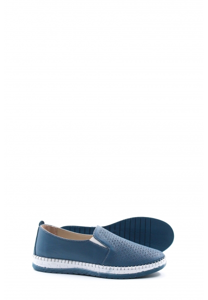 MirgeShoes Kot-Mavi Bağcıksız Kadın Casual Ayakkabı İçi Dışı Hakiki Deri MRG012692616218
