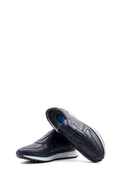 MirgeShoes Lacivert Bağcıksız Erkek Spor Sneaker Ayakkabı İçi Dışı Hakiki Deri MRG011081131326
