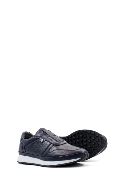 MirgeShoes Lacivert Bağcıksız Erkek Spor Sneaker Ayakkabı İçi Dışı Hakiki Deri MRG011081131326