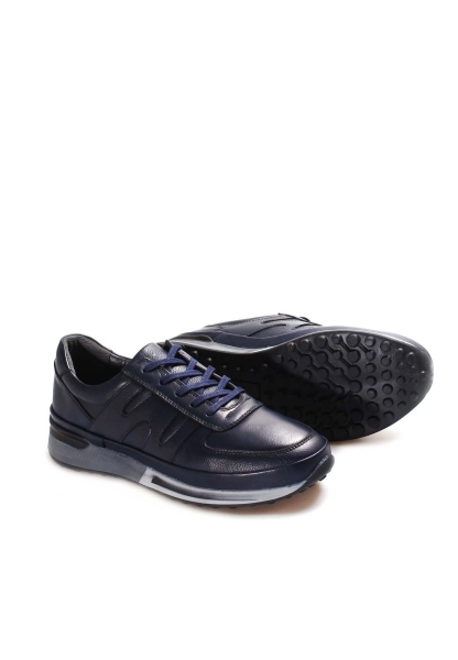  MirgeShoes Lacivert Bağcıklı Erkek Spor Sneaker Ayakkabı İçi Dışı Hakiki Deri MRG01730131438