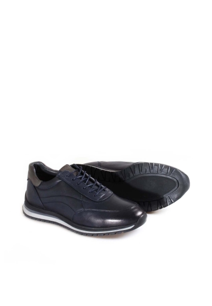 MirgeShoes Lacivert Bağcıklı Erkek Spor Sneaker Ayakkabı İçi Dışı Hakiki Deri MRG01985131527