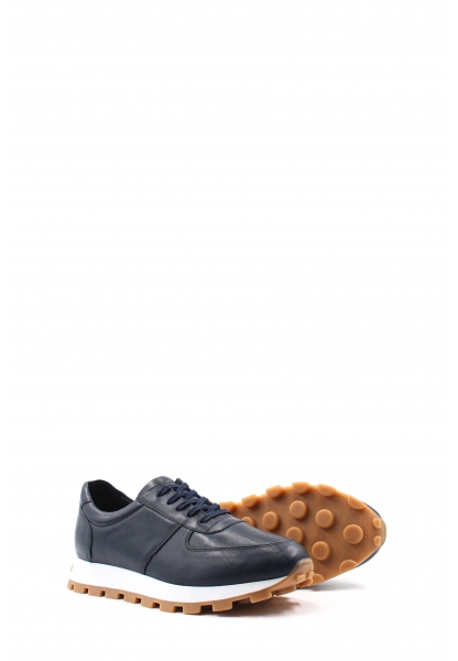 MirgeShoes Lacivert Bağcıklı Erkek Spor Sneaker Ayakkabı İçi Dışı Hakiki Deri MRG01284131925