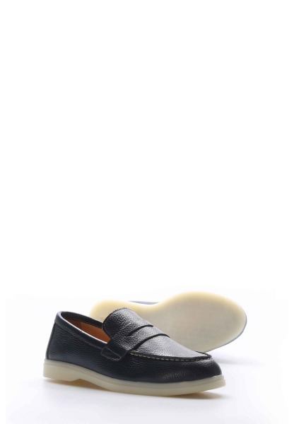 MirgeShoes Lacivert Bağcıksız Kadın Casual Ayakkabı İçi Dışı Hakiki Deri MRG01863261234