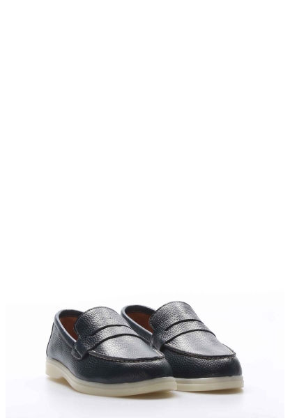 MirgeShoes Lacivert Bağcıksız Kadın Casual Ayakkabı İçi Dışı Hakiki Deri MRG01863261234