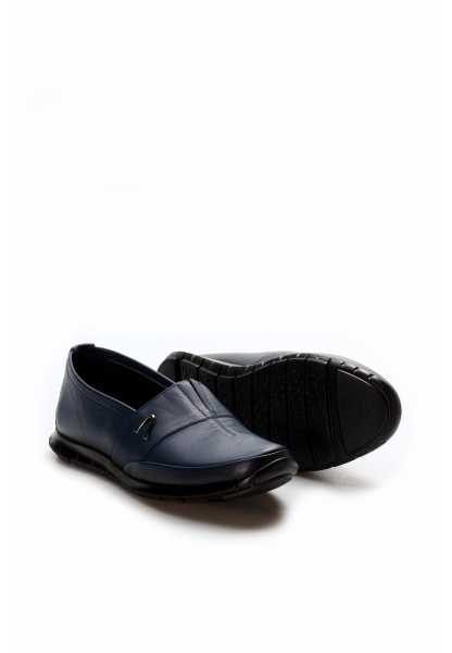 MirgeShoes Lacivert Bağcıksız Kadın Casual Ayakkabı İçi Dışı Hakiki Deri MRG01994261213