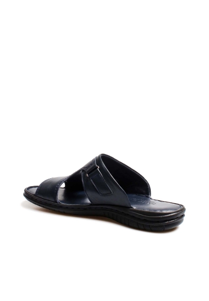 MirgeShoes Erkek Terlik İçi Dışı Hakiki Deri Lacivert MRG01082131432