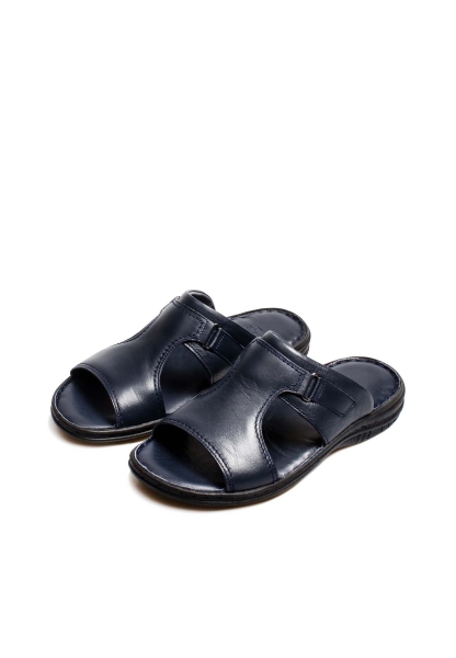 MirgeShoes Erkek Terlik İçi Dışı Hakiki Deri Lacivert MRG01082131432