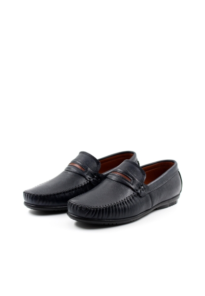  MirgeShoes Lacivert Bağcıksız Erkek Loafer Ayakkabı İçi Dışı Hakiki Deri MRG01715131420