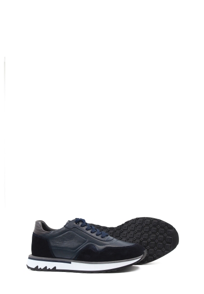 MirgeShoes Lacivert Bağcıklı Erkek Spor Sneaker Ayakkabı İçi Dışı Hakiki Deri MRG019851313281