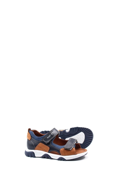 MirgeShoes Lacivert-Taba Unisex Çocuk Klasik Sandalet İçi Dışı Hakiki Deri MRG011362431226