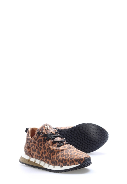 MirgeShoes Leopar Bağcıklı Kadın Casual Ayakkabı İçi Dışı Hakiki Deri MRG01297261400680
