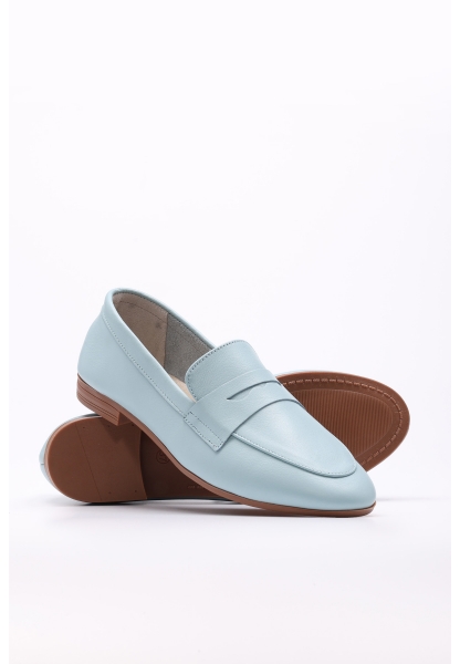 MirgeShoes Mavi Rahat Kadın Babet Ayakkabı İçi Dışı Hakiki Deri MRG015492615151433