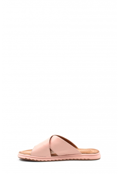 MirgeShoes Kadın Düz Terlik İçi Dışı Hakiki Deri Pudra   MRG017872612661