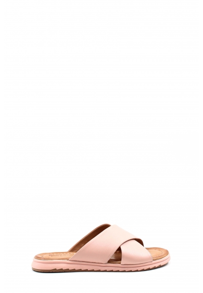 MirgeShoes Kadın Düz Terlik İçi Dışı Hakiki Deri Pudra   MRG017872612661