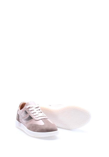 MirgeShoes Pudra Bağcıklı Kadın Casual Ayakkabı İçi Dışı Hakiki Deri MRG013762612221