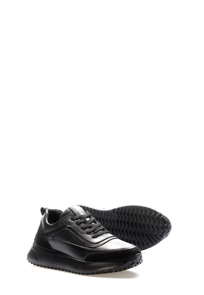 MirgeShoes Siyah Bağcıklı Kadın Casual Ayakkabı İçi Dışı Hakiki Deri MRG012662611120