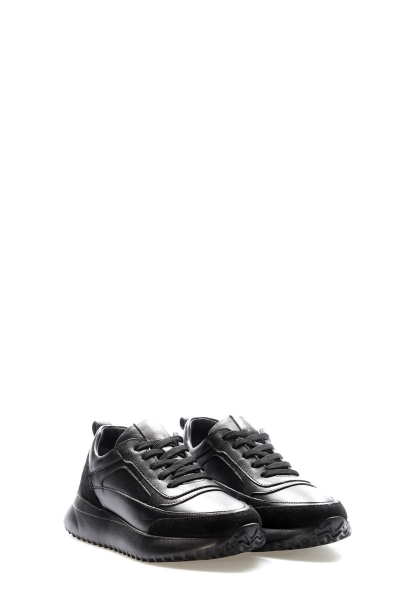 MirgeShoes Siyah Bağcıklı Kadın Casual Ayakkabı İçi Dışı Hakiki Deri MRG012662611120