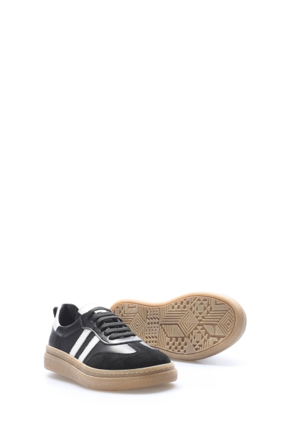 MirgeShoes Siyah-Beyaz Bağcıklı Kadın Casual Ayakkabı İçi Dışı Hakiki Deri MRG01347261989