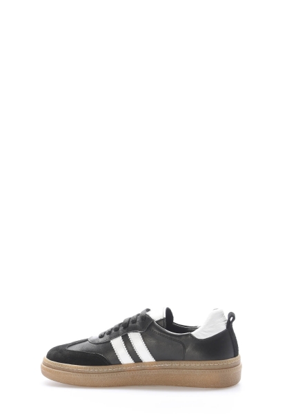 MirgeShoes Siyah-Beyaz Bağcıklı Kadın Casual Ayakkabı İçi Dışı Hakiki Deri MRG01347261989