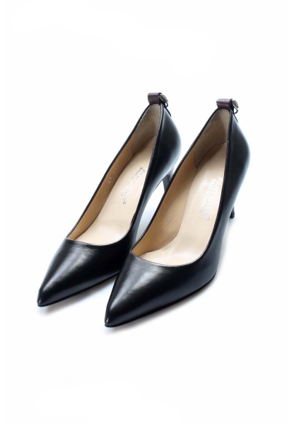 MirgeShoes Siyah-Bordo Kadın İnce Topuk Ayakkabı İçi Dışı Hakiki Deri MRG0114926121-611