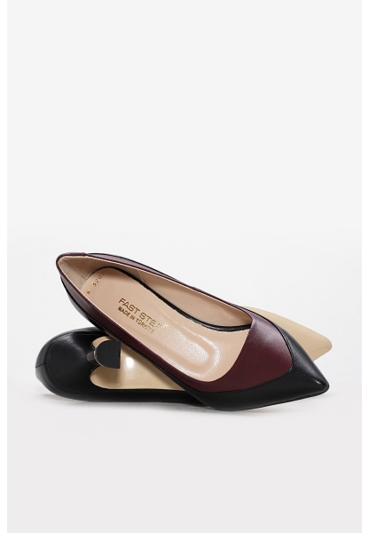 MirgeShoes Siyah-Bordo Kadın İnce Topuk Ayakkabı İçi Dışı Hakiki Deri MRG013452613419