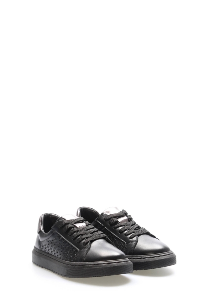 MirgeShoes Siyah-Çelik Bağcıklı Kadın Casual Ayakkabı İçi Dışı Hakiki Deri MRG0188726125229