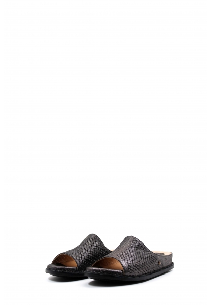 MirgeShoes Kadın Düz Terlik İçi Dışı Hakiki Deri Siyah Çelik  MRG018632611129