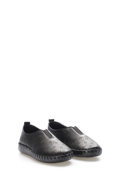 MirgeShoes Siyah Bağcıksız Kadın Casual Ayakkabı İçi Dışı Hakiki Deri MRG012692616918