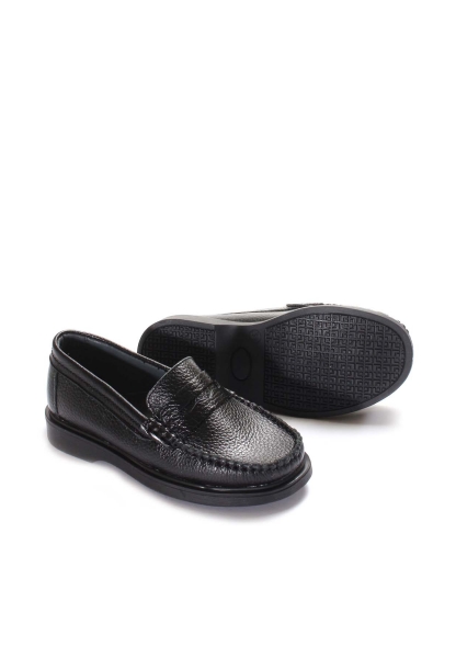 MirgeShoes Siyah Erkek Çocuk Casual Ayakkabı İçi Dışı Hakiki Deri MRG0196724311111