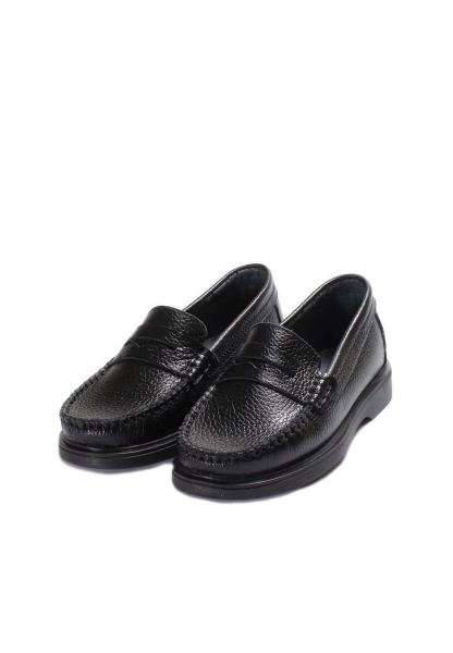 MirgeShoes Siyah Erkek Çocuk Casual Ayakkabı İçi Dışı Hakiki Deri MRG0196724311111