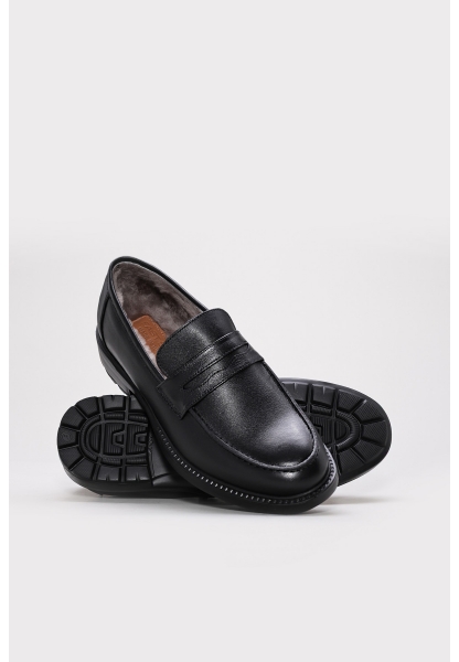 MirgeShoes Siyah Bağcıksız Erkek Klasik Ayakkabı İçi Dışı Hakiki Deri MRG01344111314308