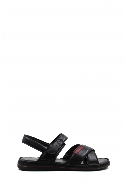 MirgeShoes Siyah Erkek Açık Hava Sandalet İçi Dışı Hakiki Deri MRG01248131433
