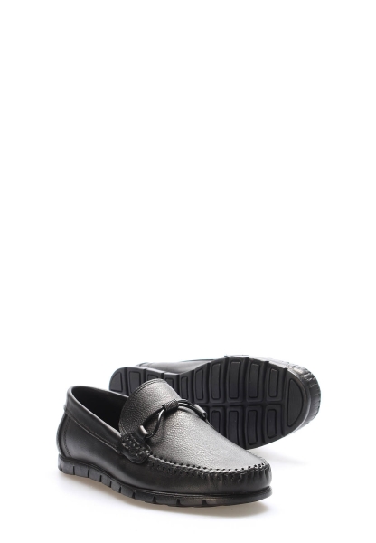 MirgeShoes Siyah Bağcıksız Erkek Loafer Ayakkabı İçi Dışı Hakiki Deri MRG0175813164442343