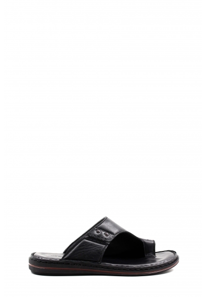 MirgeShoes Erkek Parmak Arası Terlik İçi Dışı Hakiki Deri Siyah MRG01258131336