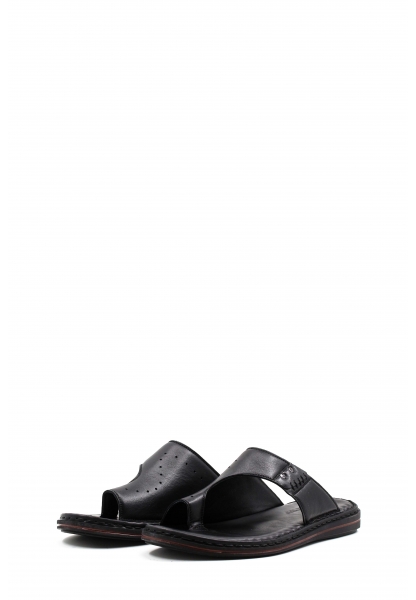 MirgeShoes Erkek Parmak Arası Terlik İçi Dışı Hakiki Deri Siyah MRG01258131336