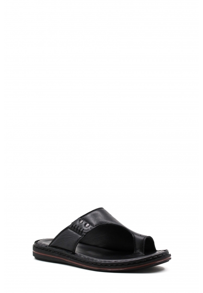 MirgeShoes Erkek Parmak Arası Terlik İçi Dışı Hakiki Deri Siyah MRG01258131336