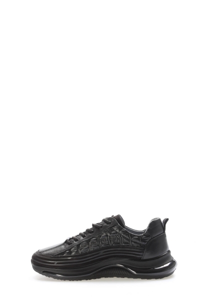 MirgeShoes Siyah Bağcıklı Erkek Spor Sneaker Ayakkabı İçi Dışı Hakiki Deri MRG012561311221