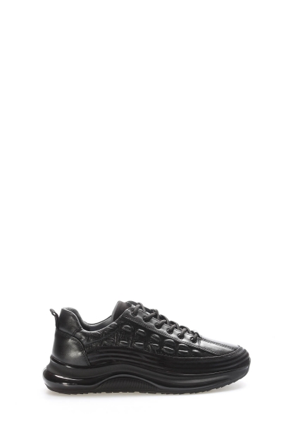 MirgeShoes Siyah Bağcıklı Erkek Spor Sneaker Ayakkabı İçi Dışı Hakiki Deri MRG012561311221