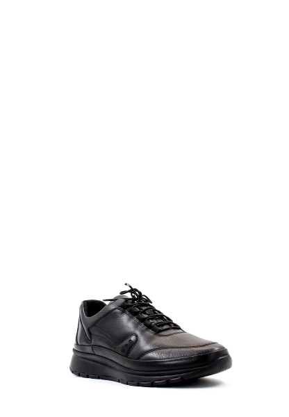 MirgeShoes Siyah Bağcıklı Erkek Spor Sneaker Ayakkabı İçi Dışı Hakiki Deri MRG0184713114367